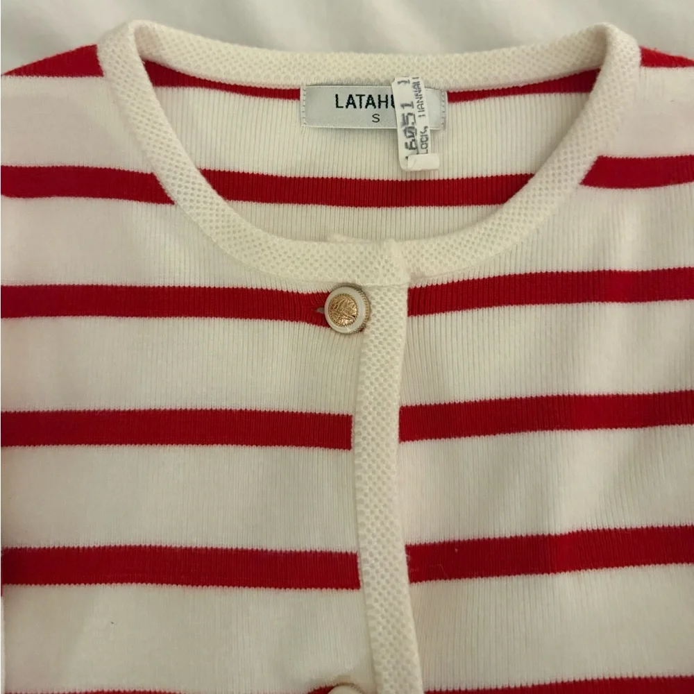 Boutique Red and White Striped Cardigan - Picture 4 of 4